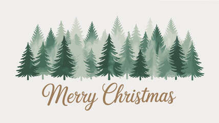 Fototapeta premium Merry Christmas Card with Watercolor Pine Trees