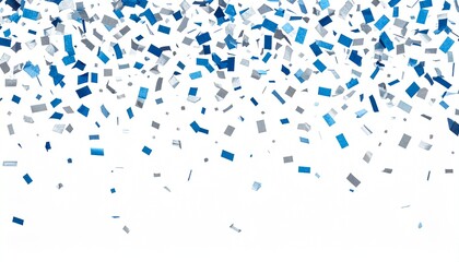 Blue and Silver Celebration Confetti from Above, Isolated on Transparent Background; PNG
