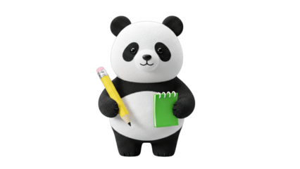 Panda Bear Writing with Pencil and Notebook