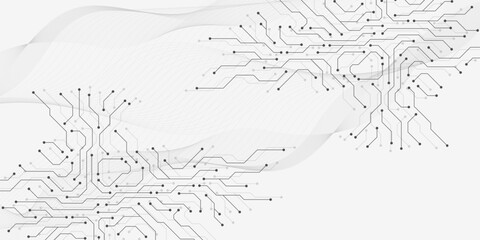 Motherboard digital abstract background. AI circuit board technology texture design. Semiconductor and computer processor on tech banner template concept. Vector illustration