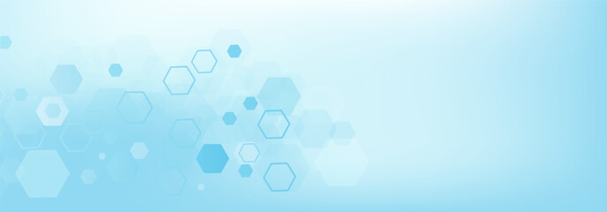 Health care or medical abstract background with hexagons, lines and dots. Scientific innovation banner template concept. Biology and pharmaceutical technology background. illustration.