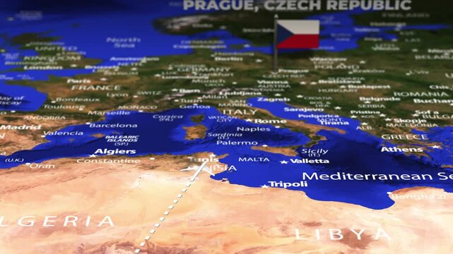 Flight From Accra GHANA to Prague CZECH REPUBLIC with flag pins