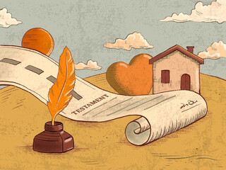Last will and testament with quill pen