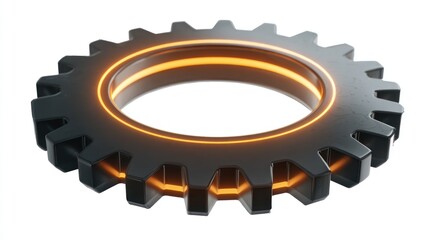 A glowing gear symbolizes industry and mechanical engineering.