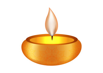 Burning oil lamp diya with flame isolated on transparent background