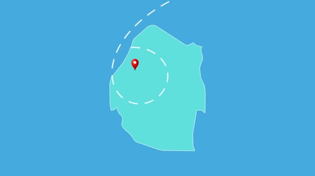 Eswatini,  Mbabane Map with Location Pin and Airplane Travel Route Animation