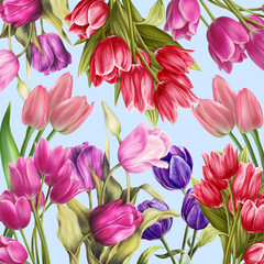 Obraz premium Spring flowers pattern background - botanical floral illustration