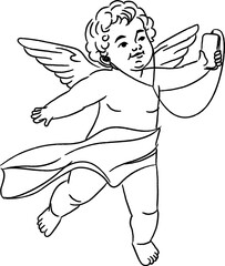 Fototapeta premium Cupid Taking Selfie Line Art