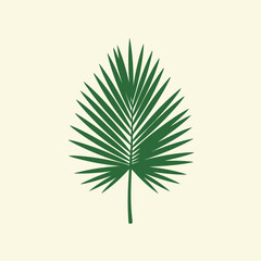 Detailed illustration of a vibrant green palmetto leaf on beige.