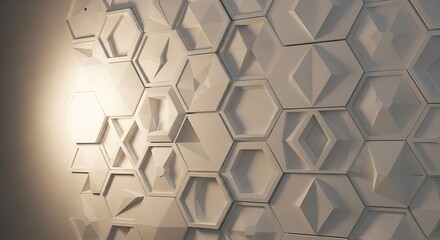 Abstract Geometric Hexagonal Wall Panels with Dramatic Lighting