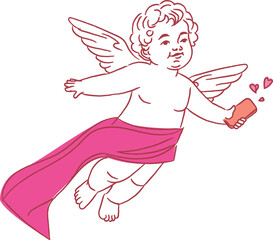 Fototapeta premium Cupid Texting Smartphone Line Art