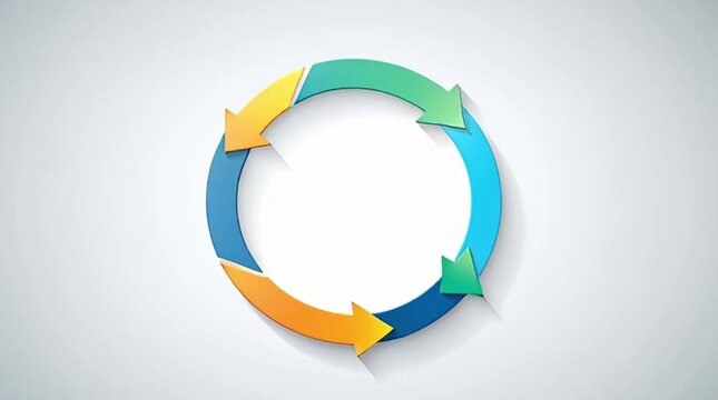 A vibrant graphic illustration features a continuous circular process flow diagram composed of four distinct arrows, ideal for business concepts and presentations.