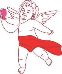 Fototapeta premium Cupid Taking Selfie Sketch