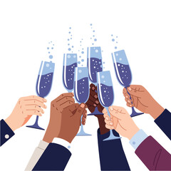 Diverse Hands Toasting with Champagne Glasses in Celebration.