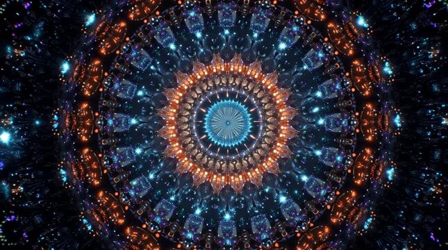 Abstract geometric mandala design with symmetrical forms and patterns