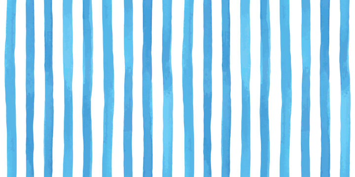 Beautiful seamless pattern with blue watercolor stripes. hand painted brush strokes, striped background. Vector illustration.