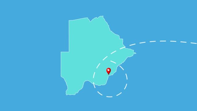 Botswana,  Gaborone Map with Location Pin and Airplane Travel Route Animation