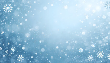 Abstract Light Blue Snowfall Background with Soft Snow and Bokeh for Winter Holiday Designs