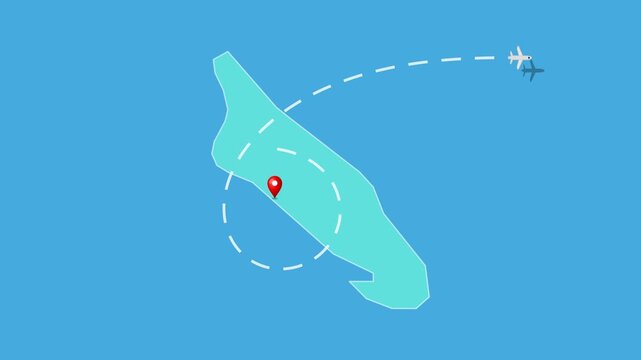 Aruba,  Oranjestad Map with Location Pin and Airplane Travel Route Animation