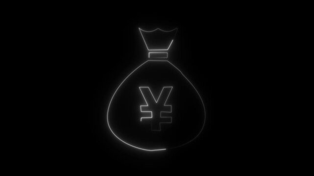 Glowing neon Money bag with yen icon isolated on black background. Banking currency sign. Cash symbol