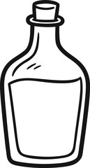 Black and white outline drawing of a glass bottle with cork stopper