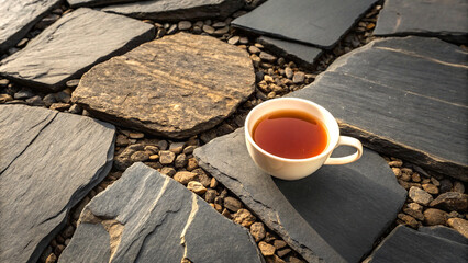 Warm tea on textured stone