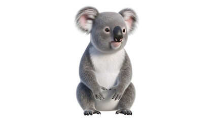 Adorable full-body koala isolated on white. 8K details and soft studio lighting highlight realistic textures, ideal for commercial stock, animal-themed designs, or educational use.
