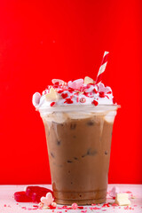 Valentine day iced coffee latte drink
