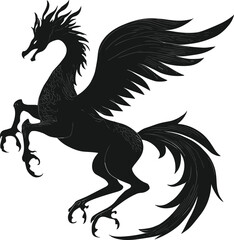 Fototapeta premium Fantasy winged creature silhouette with detailed feathers and talons on transparent background