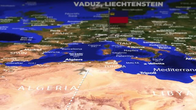 Flight From Accra GHANA to Vaduz LIECHTENSTEIN with flag pins