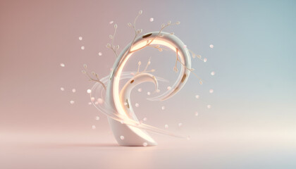 金色のオブジェと桜の花びら