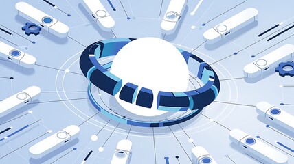 Abstract blue technology background featuring a digital globe and blueprint-style design for business and architectural concepts