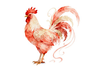 Vibrant Rooster: A striking illustration of a rooster with vivid red plumage, complemented by intricate ornamental detailing, embodies energy and boldness.