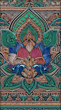 Intricate Lotus Flower Illustration with Detailed Ornamental Border - Spiritual Symbolism and Decorative Design for Meditative Art and Backgrounds