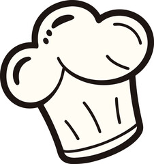 Cartoon illustration of a chef hat, traditional toque blanche, simple outline drawing for cooking and culinary themes