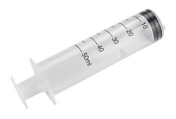 Large disposable syringe for injection isolated on a transparent background. Completely in focus. Full depth of field. PNG.