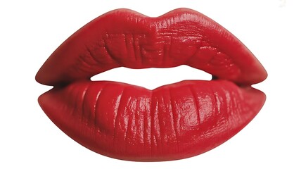 Red glossy lips with bold lipstick isolated on white background
