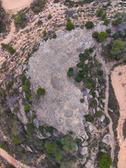 Aerial view from a drone of the Iberian settlement of El Cascarujo in the town of Alcañiz, in the Bajo Aragón region. Province of Teruel. Autonomous Community of Aragon. Spain. Europe