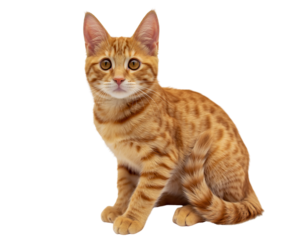 Orange tabby cat sitting on transparent background isolated