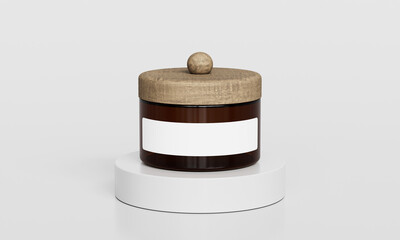 나무 뚜껑과 빈 라벨이 있는 유리병 목업 Glass Jar with Wooden Lid and Blank Label Mock up