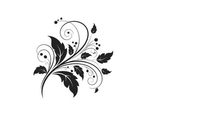 Decorative black floral vector design with swirling vines leaves and spirals creating an ornamental botanical motif for invitations and graphic projects.