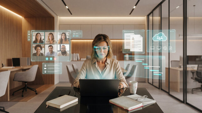 Remote Team Manager Using Virtual Collaboration Dashboard in Modern Office