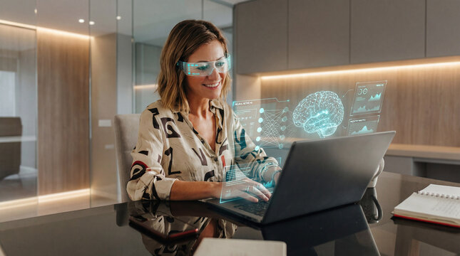 Artificial Intelligence Specialist Woman Working With Neural Network Analytics