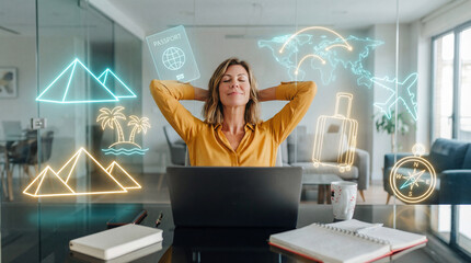 Relaxed Businesswoman Visualizing Remote Travel Lifestyle