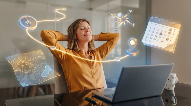 Professional Woman Visualizing Flexible Work Travel Planning