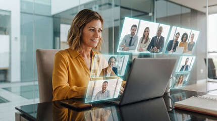 Businesswoman Leading Virtual Team Meeting Through Digital Interface