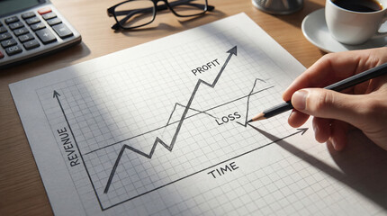 Company Profit and Loss Chart on Graph Paper with Shadow