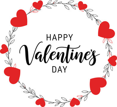 Happy valentines day greeting card with red hearts wreath design