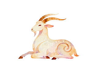 Capricorn Zodiac Sign: An elegant watercolor illustration of the Capricorn zodiac sign. Showcasing the unique design of this astrological symbol, a graceful goat.