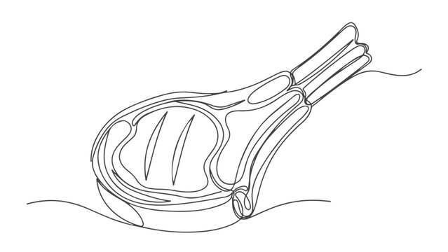 A minimalist line drawing of a raw pork chop with a bone, presented on a white background.